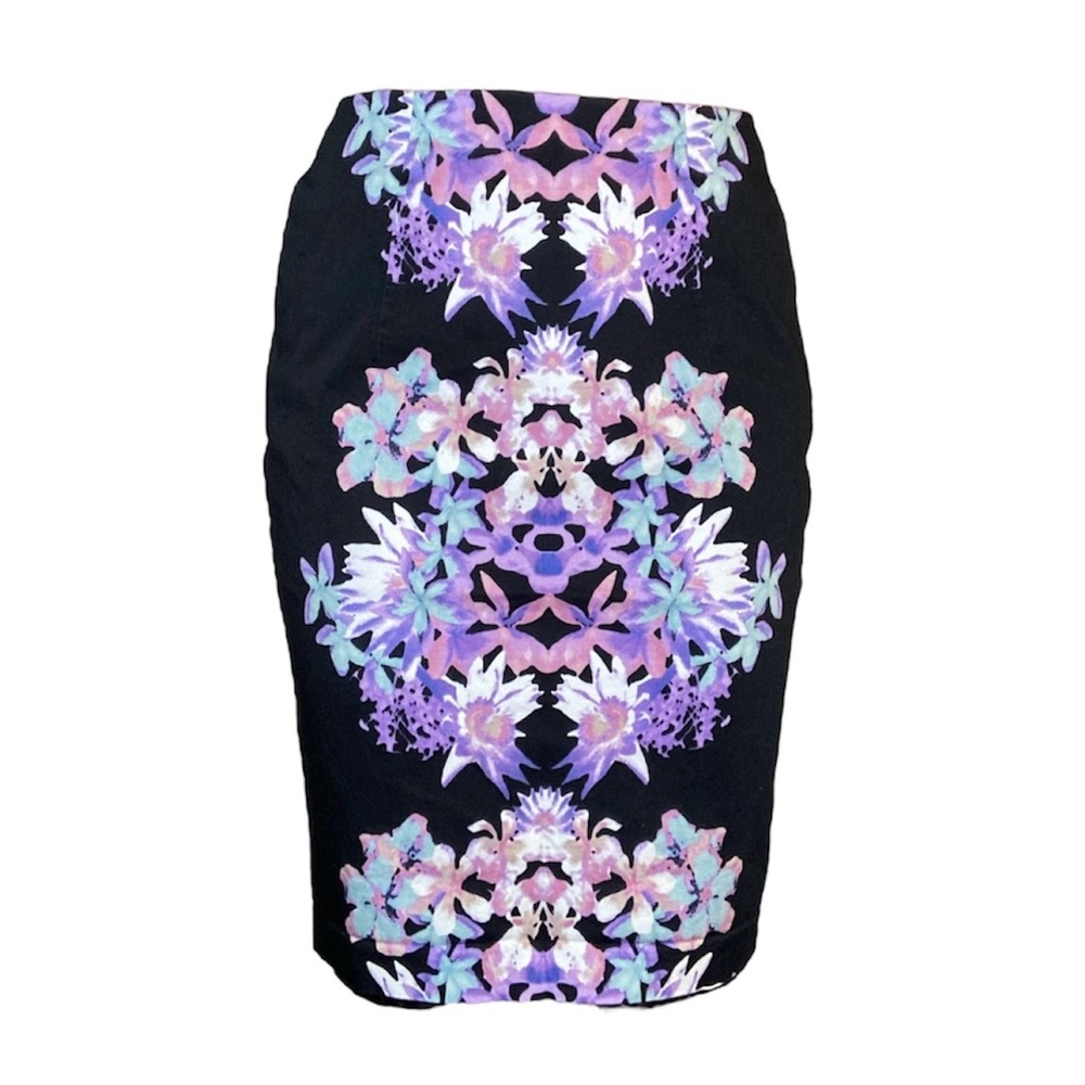 Mossimo Black Purple Floral Pencil Skirt Stretch Extensible size 6